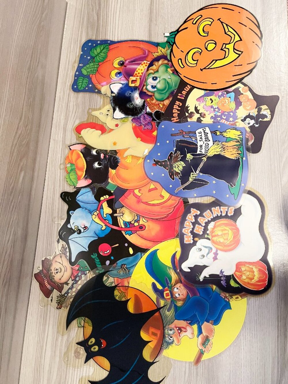 Vintage 1990s Halloween Window Decorations Plastic Lot Witch Pumpkin Cat Ghost